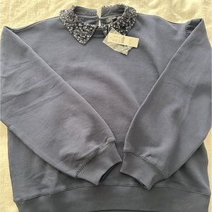 NWT J Crew navy sweatshirt with embellished collar
